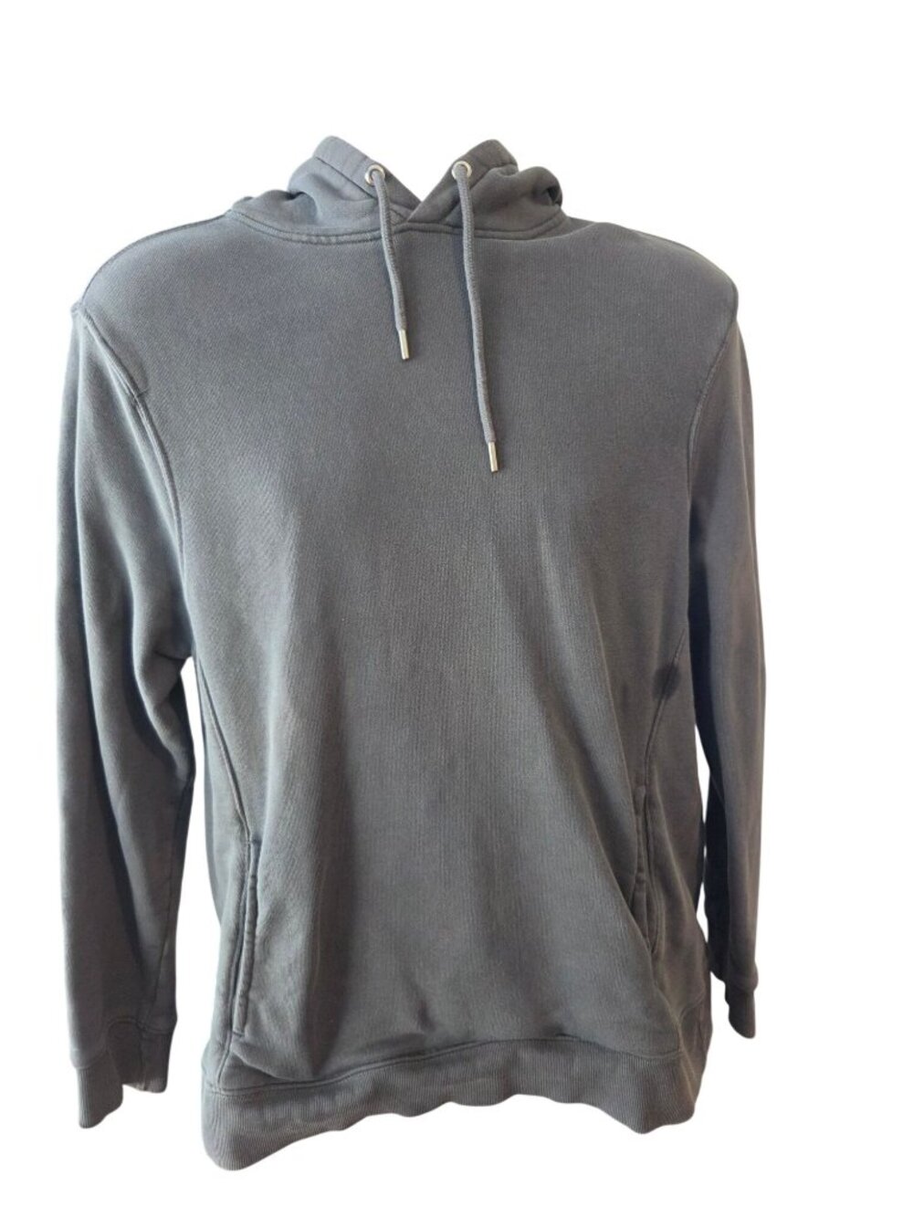 H&M Mens L Gray Pullover Hoodie 100% Cotton Faded Streetwear Minimalist